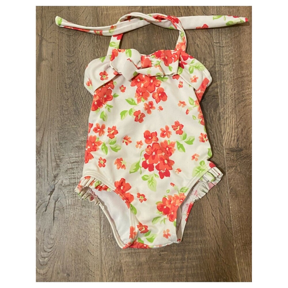 Baby Girl 6mo Swim Suit Floral Beach Tie Neck Ruffles - Picture 8 of 10